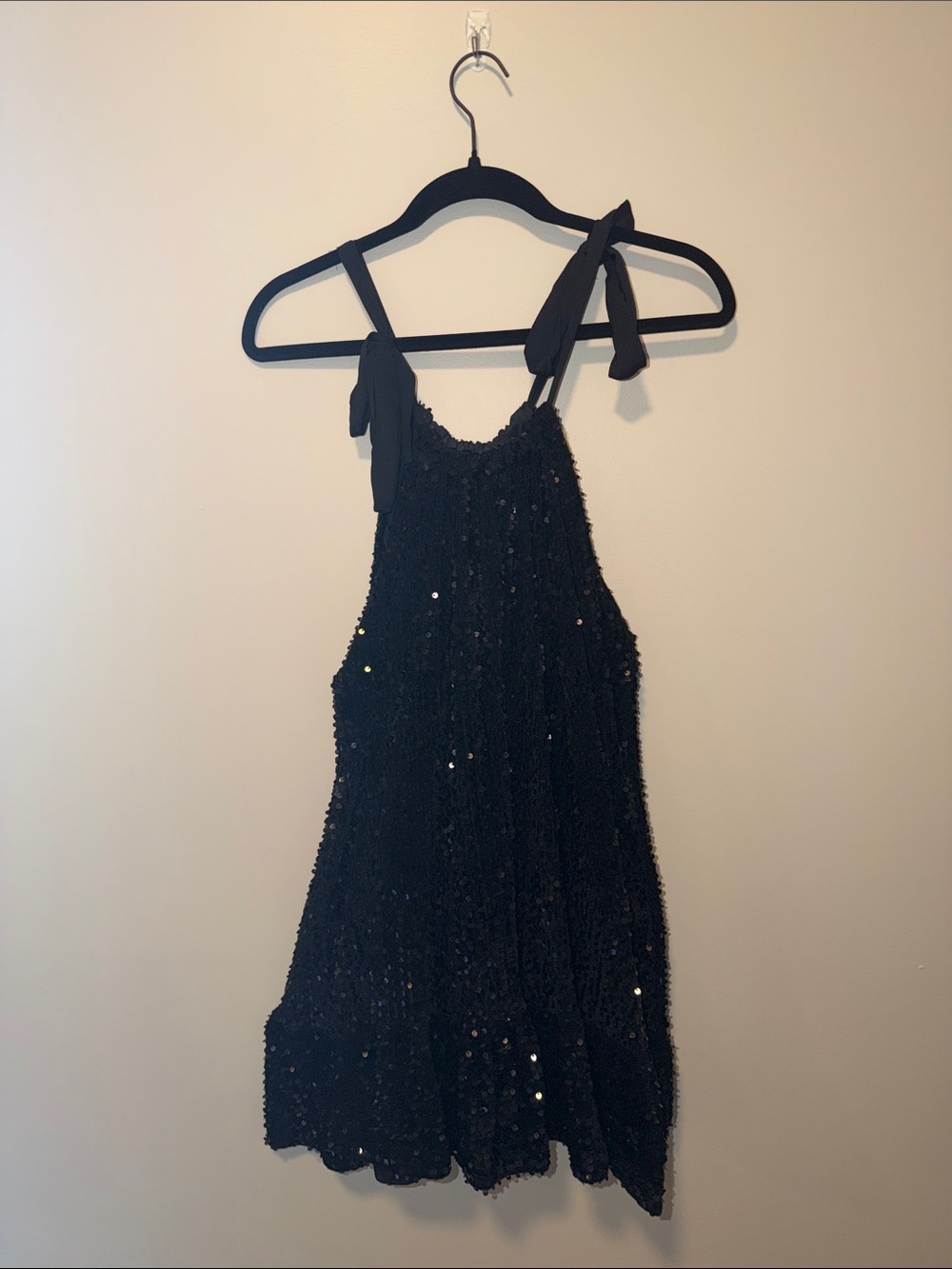 Free People Black Sequin Mini Dress with Tie Straps